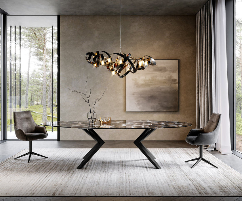 Dining Table Aurora Oval 280x130cm Ceramic Agate Black Zenthara Frame Black