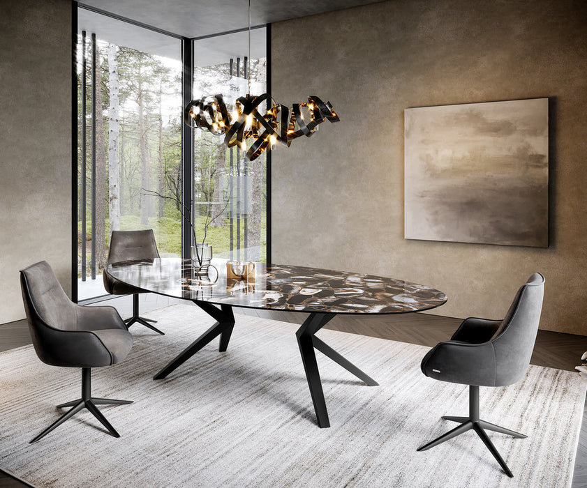 Dining Table Aurora Oval 280x130cm Ceramic Agate Black Zenthara Frame Black