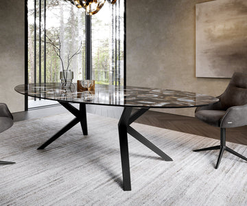 Dining Table Aurora Oval 280x130cm Ceramic Agate Black Zenthara Frame Black