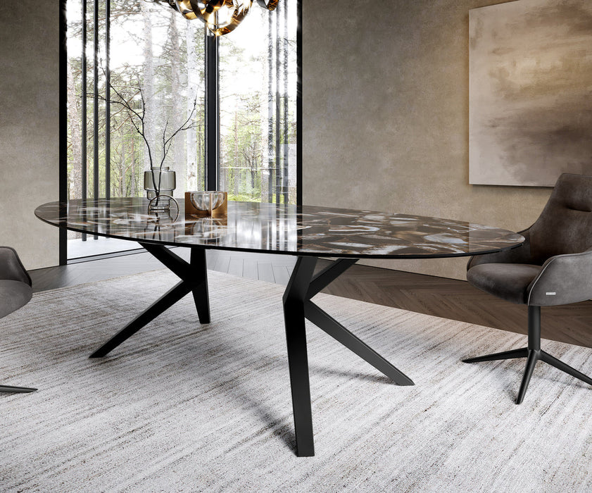 Dining Table Aurora Oval 280x130cm Ceramic Agate Black Zenthara Frame Black