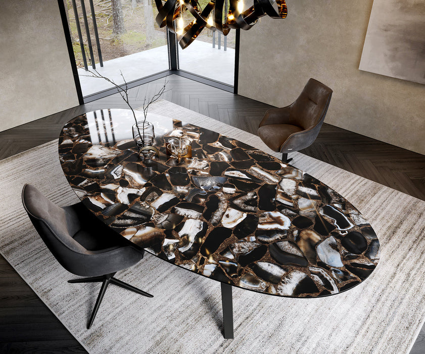 Dining Table Aurora Oval 280x130cm Ceramic Agate Black Zenthara Frame Black