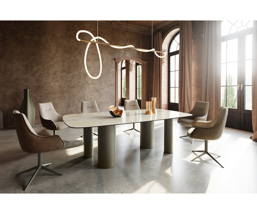 Dining Table Aurora Boat 240x120cm Ceramic Onice Oro Beige Four Pillars Frame Titanium