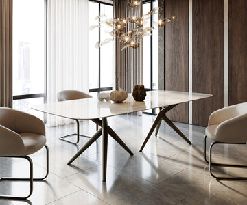 Dining Table Aurora Boat 270x120cm Ceramic Onice Grigio Pearl Stellar Frame Titanium