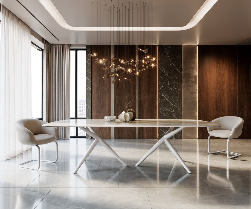 Dining Table Aurora Boat 270x120cm Ceramic Onice Grigio Pearl Stellar Frame White
