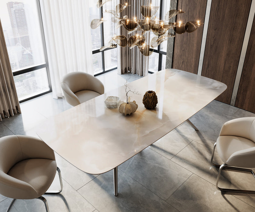 Dining Table Aurora Boat 270x120cm Ceramic Onice Grigio Pearl Stellar Frame Silver