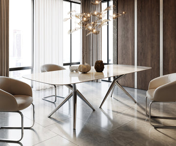 Dining Table Aurora Boat 270x120cm Ceramic Onice Grigio Pearl Stellar Frame Silver
