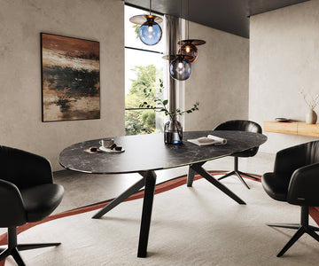 Dining Table Aurora Oval 220cm Ceramic Nero Greco Anthracite Zenthara Frame Black
