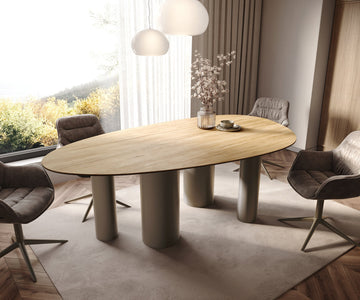 Dining Table Aurora Oval 220x120cm Ceramic Sabbia Oak-Look Four Pillars Frame Titanium