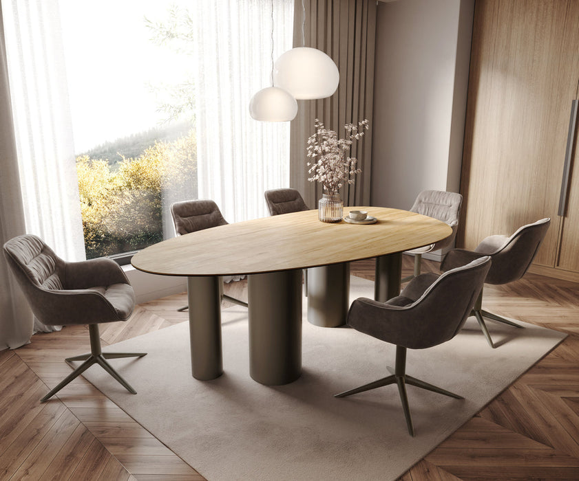 Dining Table Aurora Oval 220x120cm Ceramic Sabbia Oak-Look Four Pillars Frame Titanium