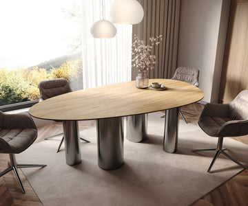 Dining Table Aurora Oval 220x120cm Ceramic Sabbia Oak-Look Four Pillars Frame Graphite
