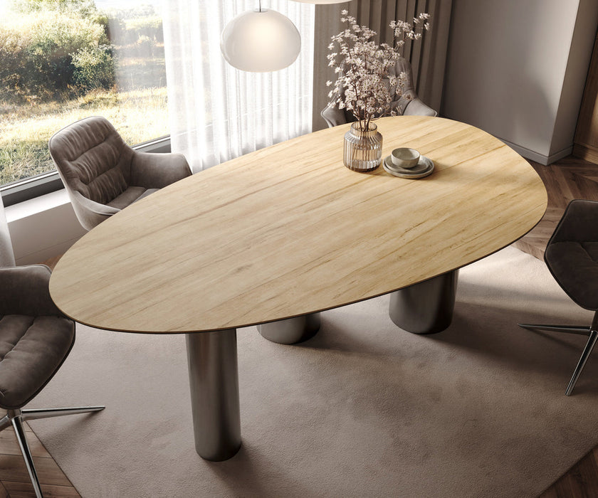Dining Table Aurora Oval 220x120cm Ceramic Sabbia Oak-Look Four Pillars Frame Graphite