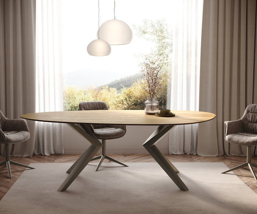 Dining Table Aurora Oval 220x120cm Ceramic Sabbia Oak-Look Zenthara Frame Titanium
