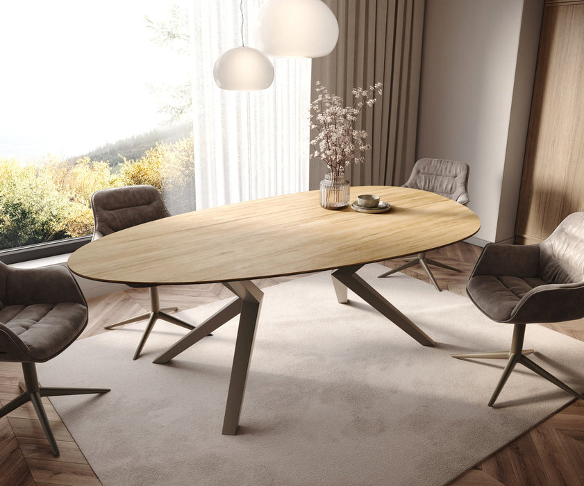 Dining Table Aurora Oval 220x120cm Ceramic Sabbia Oak-Look Zenthara Frame Titanium