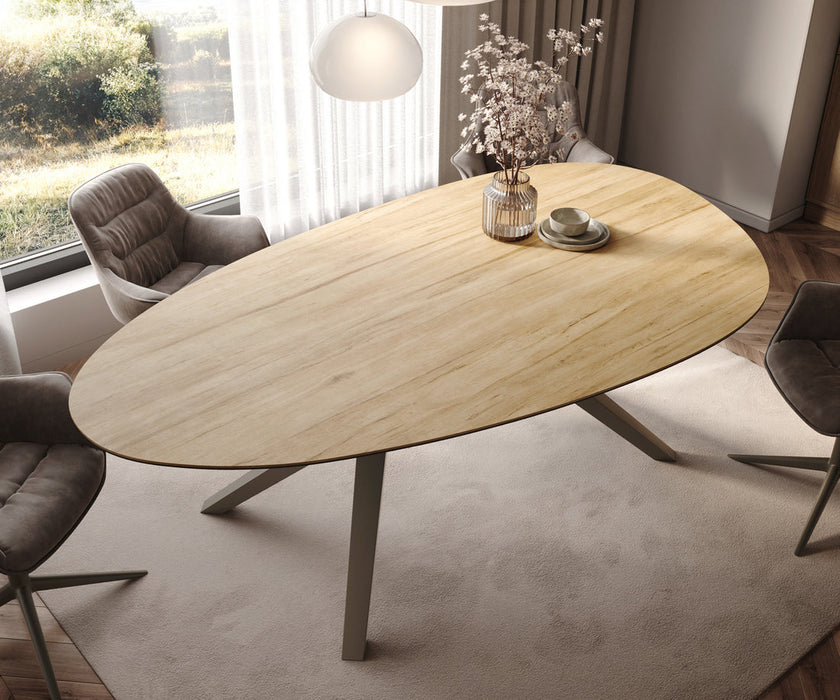 Dining Table Aurora Oval 220x120cm Ceramic Sabbia Oak-Look Zenthara Frame Titanium