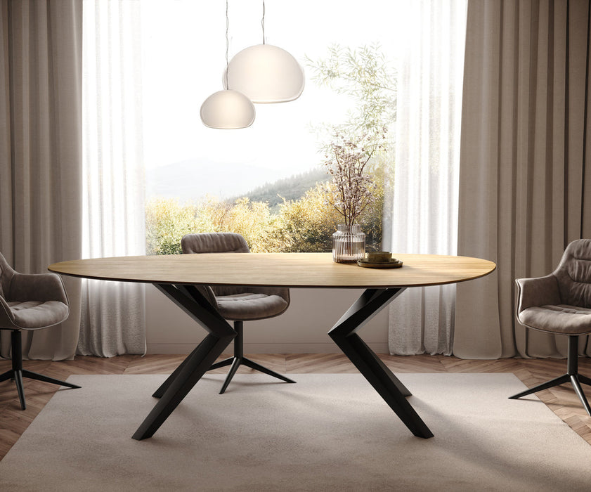Dining Table Aurora Oval 220x120cm Ceramic Sabbia Oak-Look Zenthara Frame Black