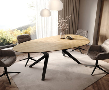 Dining Table Aurora Oval 220x120cm Ceramic Sabbia Oak-Look Zenthara Frame Black