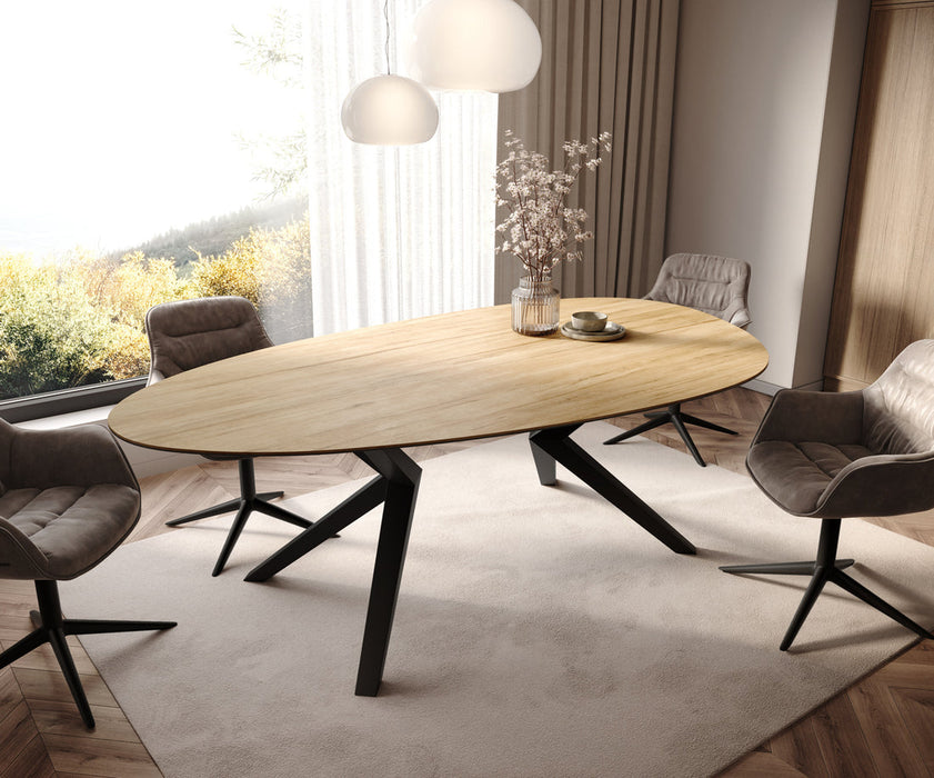 Dining Table Aurora Oval 220x120cm Ceramic Sabbia Oak-Look Zenthara Frame Black