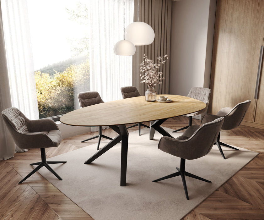 Dining Table Aurora Oval 220x120cm Ceramic Sabbia Oak-Look Zenthara Frame Black
