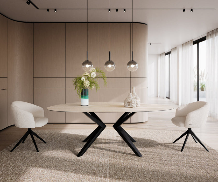 Dining Table Aurora Oval 220x120cm Ceramic Travertine Bianco Travertine Zenthara Frame Black