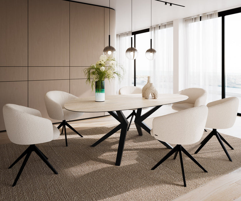 Dining Table Aurora Oval 220x120cm Ceramic Travertine Bianco Travertine Zenthara Frame Black