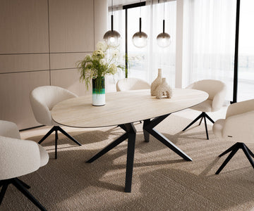 Dining Table Aurora Oval 220x120cm Ceramic Travertine Bianco Travertine Zenthara Frame Black