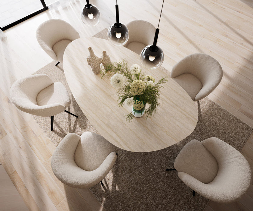 Dining Table Aurora Oval 220x120cm Ceramic Travertine Bianco Travertine Zenthara Frame Black