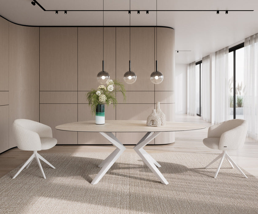 Dining Table Aurora Oval 220x120cm Ceramic Travertino Bianco Travertine Zenthara Frame White