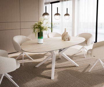 Dining Table Aurora Oval 220x120cm Ceramic Travertino Bianco Travertine Zenthara Frame White