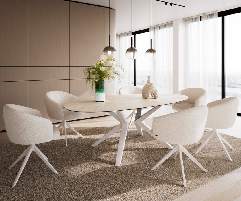 Dining Table Aurora Oval 220x120cm Ceramic Travertino Bianco Travertine Zenthara Frame White