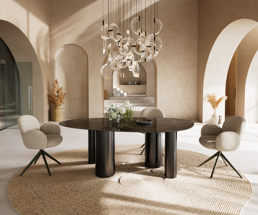 Dining Table Aurora Oval 220x120cm Ceramic Emperador Extra Lucidato Dark Brown Four Pillars Frame Graphite