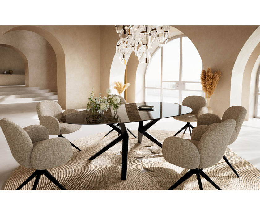 Dining Table Aurora Oval 220x120cm Ceramic Emperador Extra Lucidato Dark Brown Zenthara Frame Black