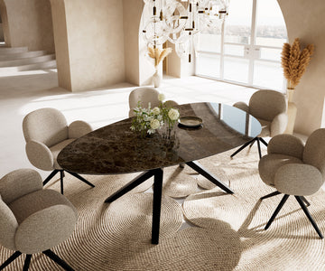 Dining Table Aurora Oval 220x120cm Ceramic Emperador Extra Lucidato Dark Brown Zenthara Frame Black