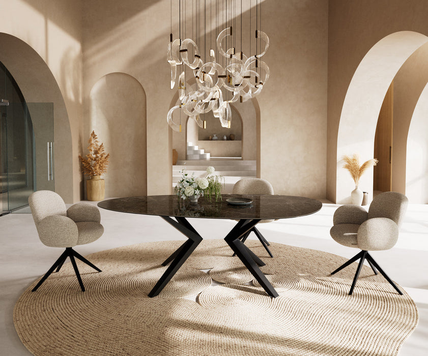 Dining Table Aurora Oval 220x120cm Ceramic Emperador Extra Lucidato Dark Brown Zenthara Frame Black