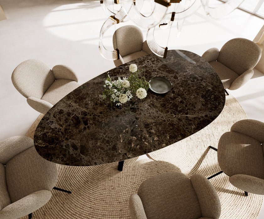 Dining Table Aurora Oval 220x120cm Ceramic Emperador Extra Lucidato Dark Brown Zenthara Frame Black