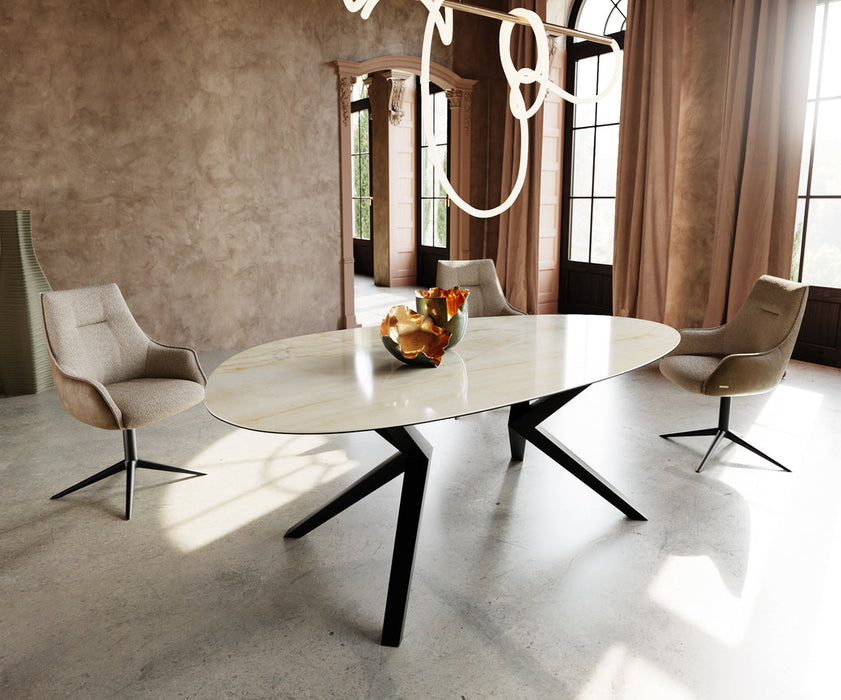 Dining Table Aurora Oval 220cm Ceramic Onice Oro Beige Zenthara Frame Black