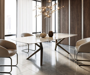 Dining Table Aurora Boat 270x120cm Ceramic Onice Grigio Pearl Zenthara Frame Titanium