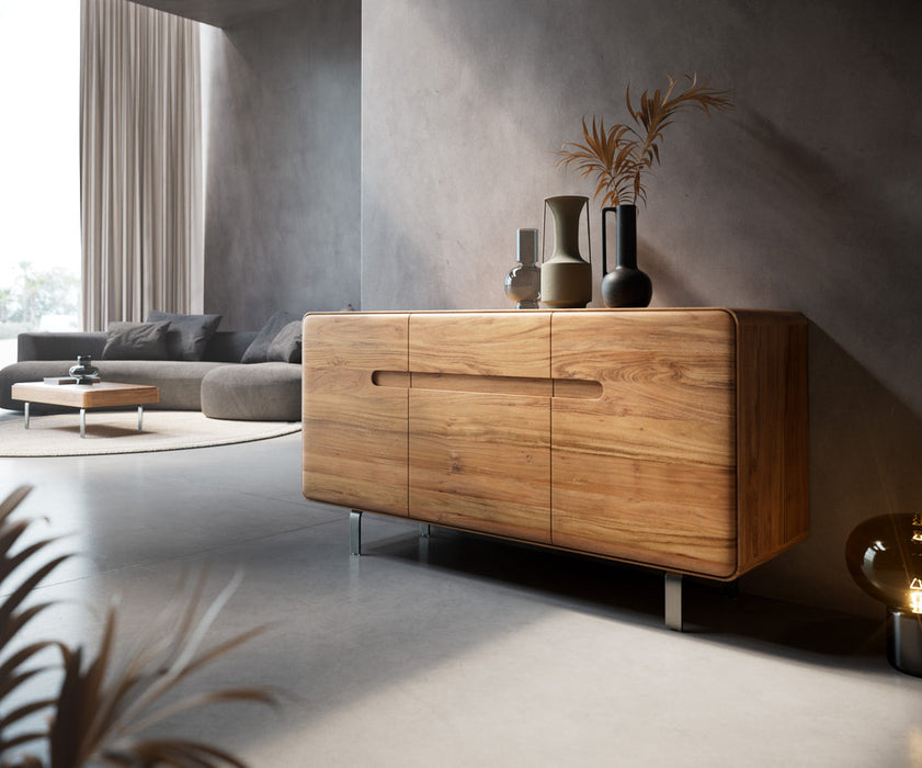 Sideboard Anaya 145cm Acacia Wood Natural 3 Doors L-Feet Silver