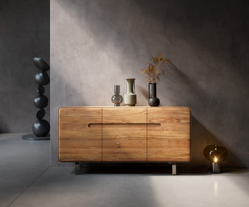 Sideboard Anaya 145cm Acacia Wood Natural 3 Doors L-Feet Silver
