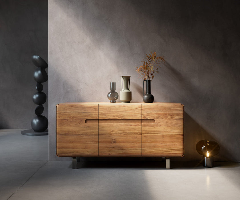 Sideboard Anaya 145cm Acacia Wood Natural 3 Doors L-Feet Silver
