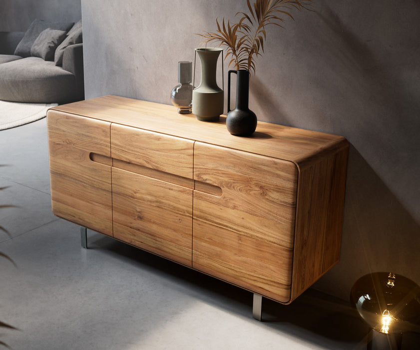 Sideboard Anaya 145cm Acacia Wood Natural 3 Doors L-Feet Silver