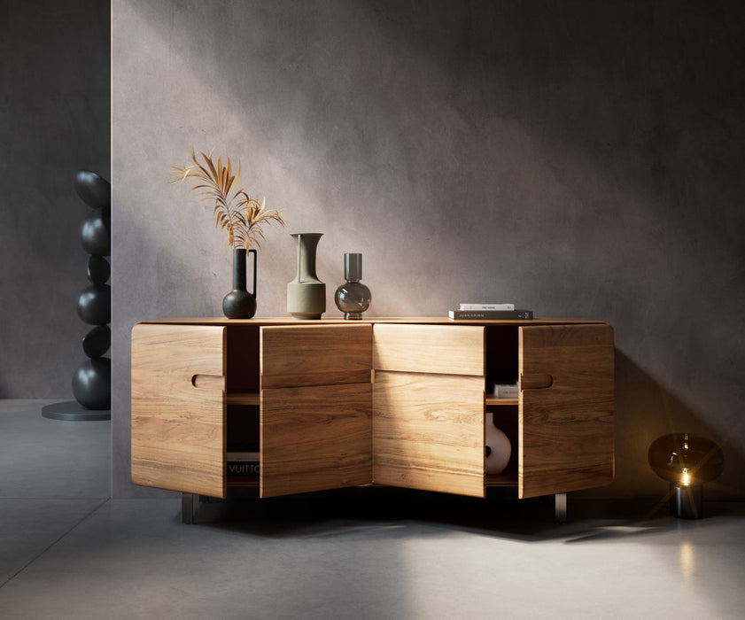 Sideboard Anaya 175cm Acacia Wood Natural 4 Doors L-Feet Silver