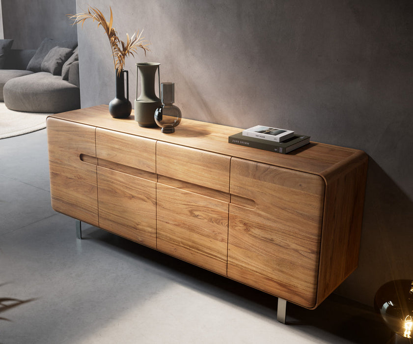 Sideboard Anaya 175cm Acacia Wood Natural 4 Doors L-Feet Silver