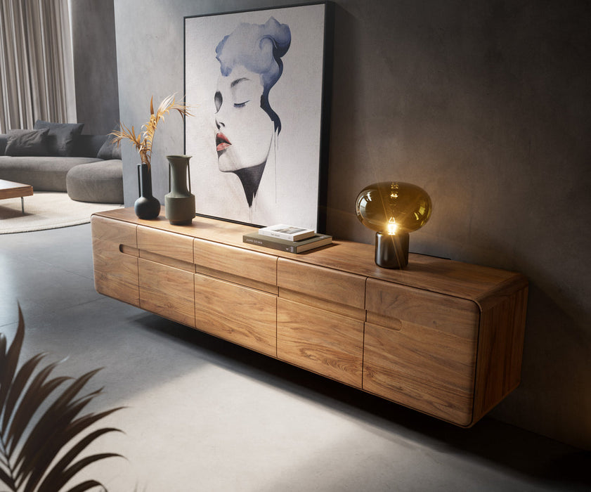 Floating TV Stand Anaya 220cm Acacia Wood Natural 4 Doors 2 Drawers