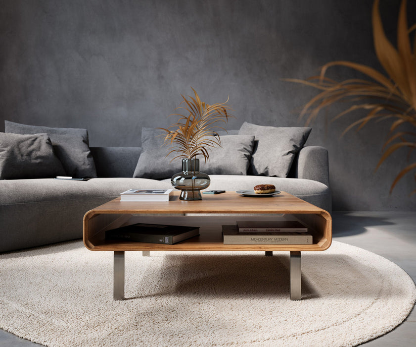 Coffee Table Anaya 90x90cm Acacia Wood Natural 1 Compartment L-Feet Silver