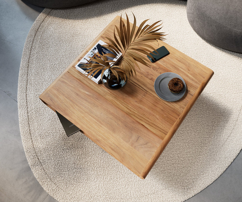 Coffee Table Anaya 90x90cm Acacia Wood Natural 1 Compartment L-Feet Silver