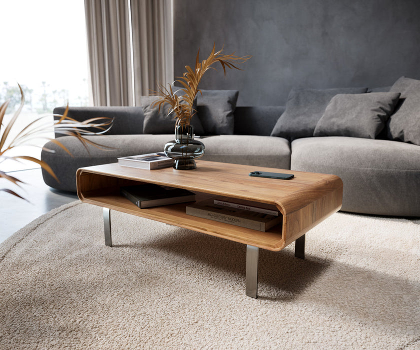 Coffee Table Anaya 100x50cm Acacia Wood Natural 1 Compartment L-Feet Silver