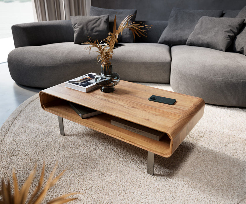 Coffee Table Anaya 100x50cm Acacia Wood Natural 1 Compartment L-Feet Silver