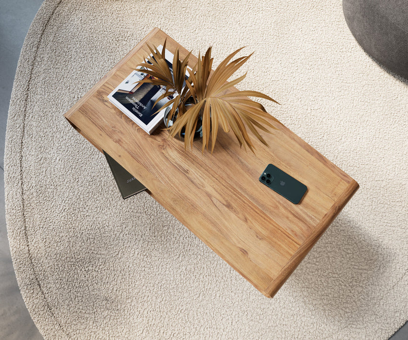 Coffee Table Anaya 100x50cm Acacia Wood Natural 1 Compartment L-Feet Silver