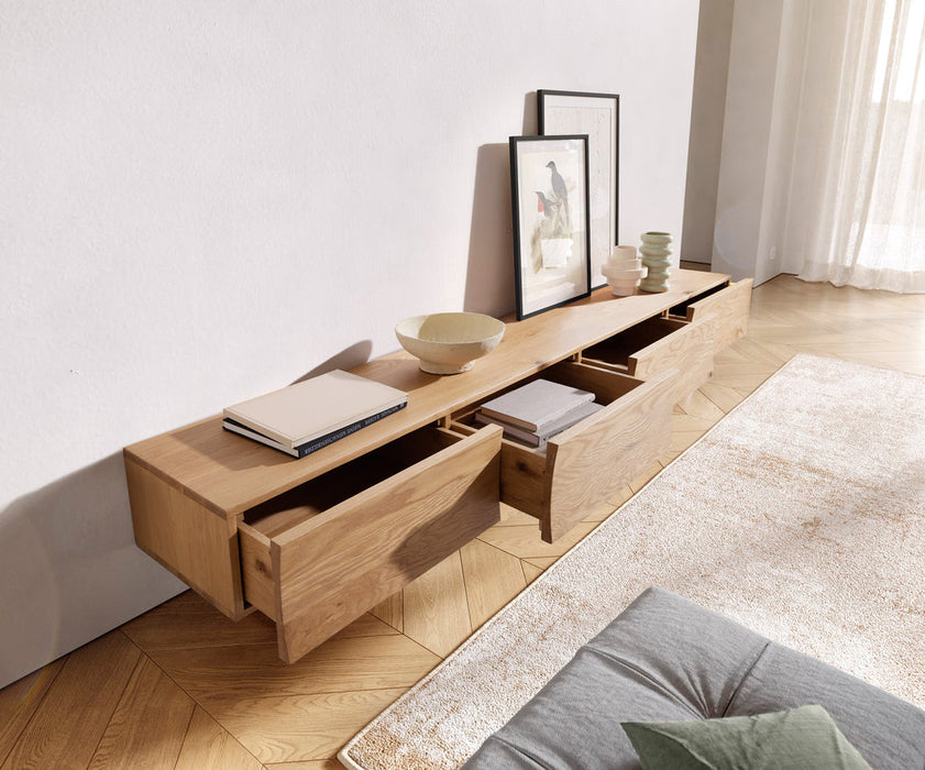 TV Stand Wyatt 220cm Oak Wood Natural V-Feet Black