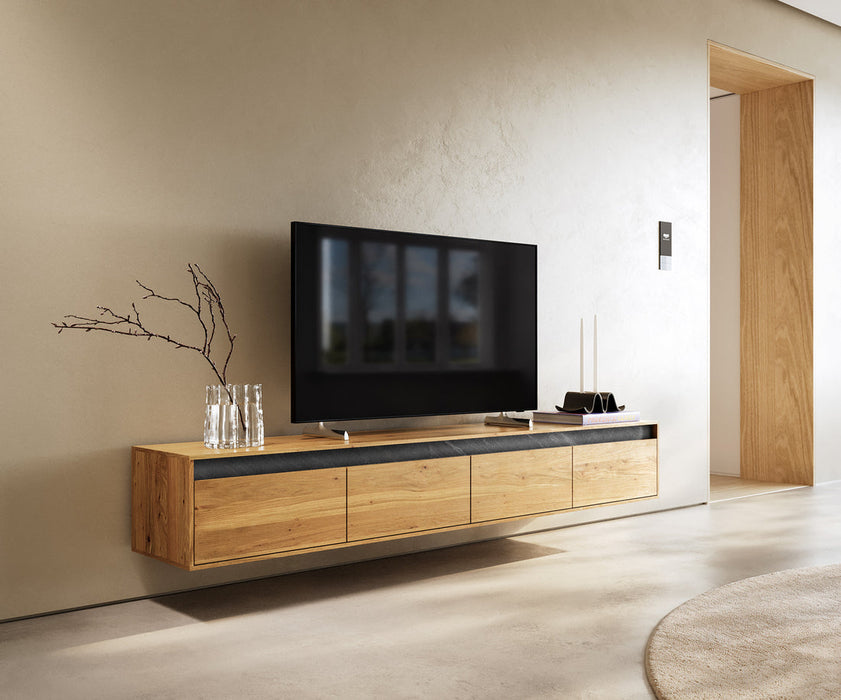 Floating TV Stand Stonegrace Straight-Edge 200cm Oak Wood Natural 4 Drawers Stone Veneer
